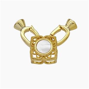 Copper Clasp Pave Shell Cord-End Gold Plated, approx 10mm, 5-12mm [FN48049]