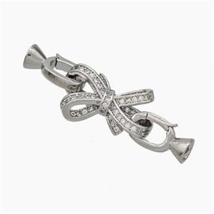 Copper Clasp Pave Zirconia Cord-End Bowknot Platinum Plated, approx 10-18mm, 5-12mm [FN48051]