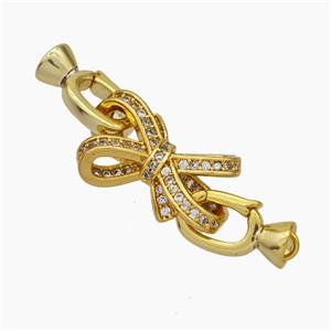 Copper Clasp Pave Zirconia Cord-End Bowknot Gold Plated, approx 10-18mm, 5-12mm [FN48052]