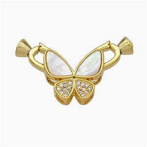Copper Clasp Pave Shell Zirconia Cord-End Butterfly Gold Plated, approx 13-15mm, 5-12mm [FN48053]