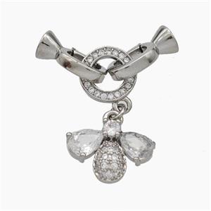 Copper Clasp Pave Zirconia Cord-End Honeybee Platinum Plated, approx 9mm, 10-14mm, 5-12mm [FN48054]