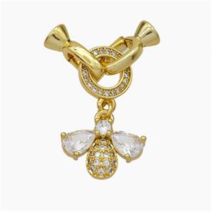 Copper Clasp Pave Zirconia Cord-End Honeybee Gold Plated, approx 9mm, 10-14mm, 5-12mm [FN48055]
