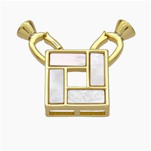 Copper Clasp Pave Shell Cord-End Gold Plated, approx 18mm, 5-12mm [FN48057]