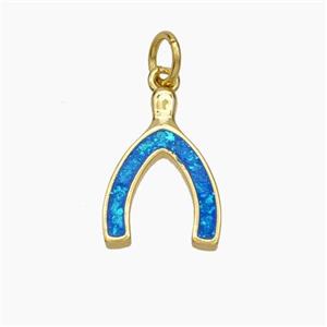 Copper Horseshoe Pendant Pave Blue Fire Opal 18K Gold Plated, approx 10.5-16mm [FN48059]