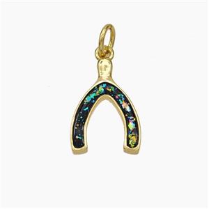 Copper Horseshoe Pendant Pave Black Fire Opal 18K Gold Plated, approx 10.5-16mm [FN48060]