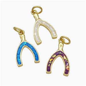 Copper Horseshoe Pendant Pave Fire Opal 18K Gold Plated Mixed, approx 10.5-16mm [FN48062]
