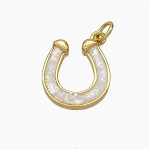 Copper Horseshoe Pendant Pave Fire Opal 18K Gold Plated, approx 13.5-15mm [FN48063]