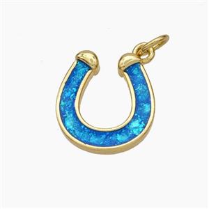 Copper Horseshoe Pendant Pave Blue Fire Opal 18K Gold Plated, approx 13.5-15mm [FN48064]