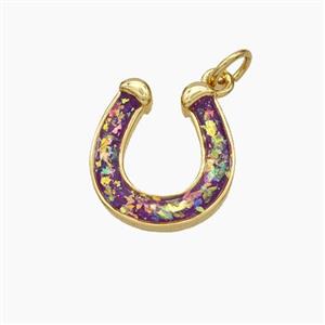 Copper Horseshoe Pendant Pave Red Fire Opal 18K Gold Plated, approx 13.5-15mm [FN48066]