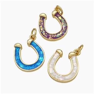 Copper Horseshoe Pendant Pave Fire Opal 18K Gold Plated Mixed, approx 13.5-15mm [FN48067]