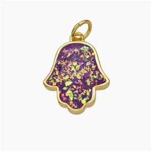 Copper Hamsahand Pendant Pave Red Fire Opal 18K Gold Plated, approx 13.5-15.5mm [FN48070]