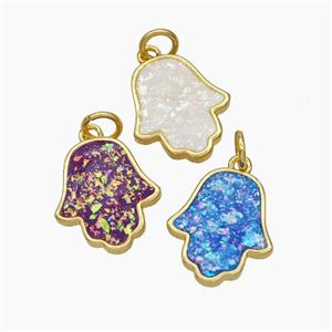 Copper Hamsahand Pendant Pave Fire Opal 18K Gold Plated Mixed, approx 13.5-15.5mm [FN48071]