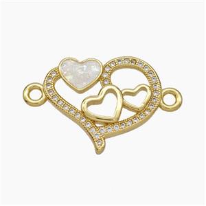 Copper Heart Connector Pave Zirconia Fire Opal 18K Gold Plated, approx 18-22mm [FN48072]