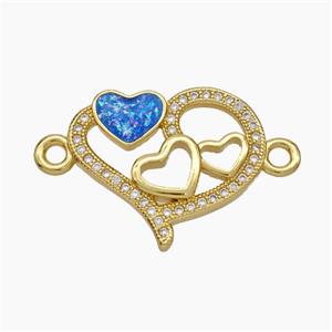 Copper Heart Connector Pave Zirconia Blue Fire Opal 18K Gold Plated, approx 18-22mm [FN48073]