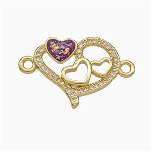 Copper Heart Connector Pave Zirconia Red Fire Opal 18K Gold Plated, approx 18-22mm [FN48074]