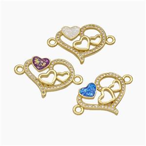 Copper Heart Connector Pave Zirconia Fire Opal 18K Gold Plated Mixed, approx 18-22mm [FN48075]