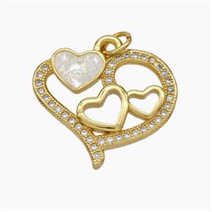 Copper Heart Pendant Pave Zirconia Fire Opal 18K Gold Plated, approx 18-22mm [FN48076]