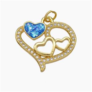 Copper Heart Pendant Pave Zirconia Blue Fire Opal 18K Gold Plated, approx 18-22mm [FN48077]