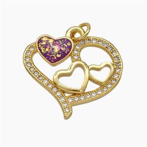 Copper Heart Pendant Pave Zirconia Red Fire Opal 18K Gold Plated, approx 18-22mm [FN48078]