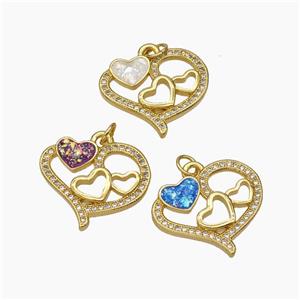 Copper Heart Pendant Pave Zirconia Fire Opal 18K Gold Plated Mixed, approx 18-22mm [FN48079]