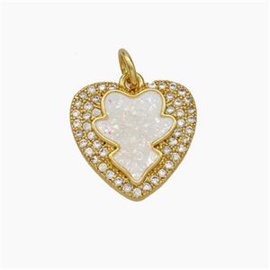 Copper Heart Pendant Pave Zirconia Fire Opal 18K Gold Plated, approx 15mm [FN48080]