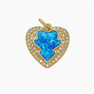 Copper Heart Pendant Pave Zirconia Blue Fire Opal 18K Gold Plated, approx 15mm [FN48081]