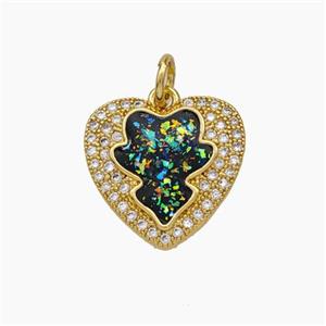 Copper Heart Pendant Pave Zirconia Black Fire Opal 18K Gold Plated, approx 15mm [FN48082]