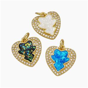 Copper Heart Pendant Pave Zirconia Fire Opal 18K Gold Plated Mixed, approx 15mm [FN48083]
