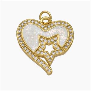 Copper Heart Pendant Pave Zirconia Fire Opal Star 18K Gold Plated, approx 20mm [FN48087]