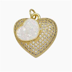 Copper Heart Pendant Pave Zirconia Fire Opal 18K Gold Plated, approx 19mm [FN48091]