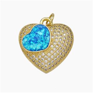 Copper Heart Pendant Pave Zirconia Blue Fire Opal 18K Gold Plated, approx 19mm [FN48092]