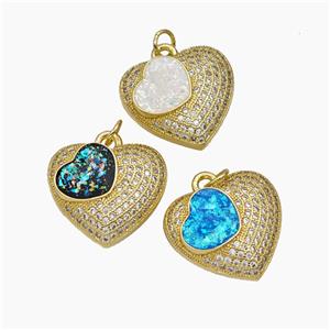 Copper Heart Pendant Pave Zirconia Fire Opal 18K Gold Plated Mixed, approx 19mm [FN48094]