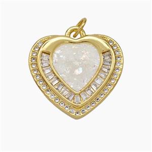 Copper Heart Pendant Pave Zirconia Fire Opal 18K Gold Plated, approx 18.5-20mm [FN48095]