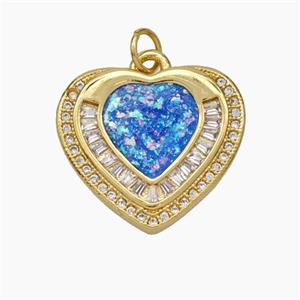 Copper Heart Pendant Pave Zirconia Blue Fire Opal 18K Gold Plated, approx 18.5-20mm [FN48096]