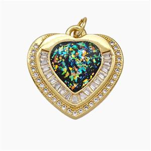 Copper Heart Pendant Pave Zirconia Rainbow Fire Opal 18K Gold Plated, approx 18.5-20mm [FN48097]