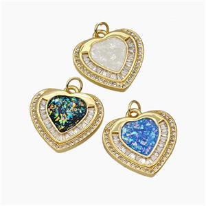 Copper Heart Pendant Pave Zirconia Fire Opal 18K Gold Plated Mixed, approx 18.5-20mm [FN48098]