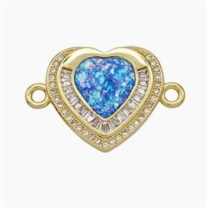 Copper Heart Connector Pave Zirconia Blue Fire Opal 18K Gold Plated, approx 18.5-20mm [FN48100]