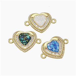 Copper Heart Connector Pave Zirconia Fire Opal 18K Gold Plated Mixed, approx 18.5-20mm [FN48102]