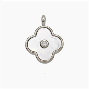 Copper Clover Pendant Pave Shell Platinum Plated, approx 12mm [FN48105]