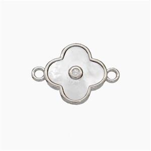 Copper Clover Connector Pave Shell Platinum Plated, approx 12mm [FN48107]