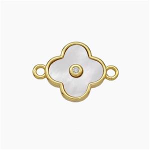 Copper Clover Connector Pave Shell Gold Plated, approx 12mm [FN48108]