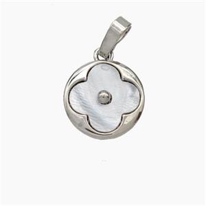 Copper Clover Pendant Pave Shell Platinum Plated, approx 12mm [FN48109]