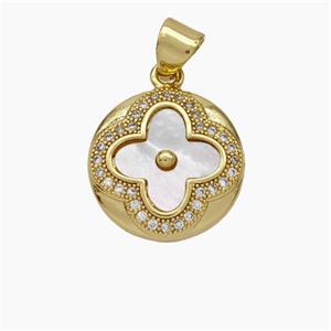 Copper Clover Pendant Pave Shell Zirconia Gold Plated, approx 15mm [FN48111]