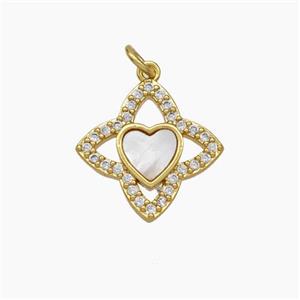 Copper Clover Heart Pendant Pave Shell Zirconia Gold Plated, approx 14mm [FN48113]
