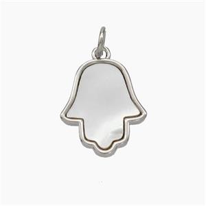 Copper Hamsahand Pendnat Pave Shell Platinum Plated, approx 13-15mm [FN48116]