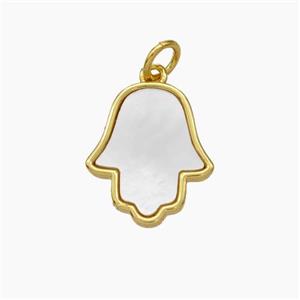 Copper Hamsahand Pendnat Pave Shell Gold Plated, approx 13-15mm [FN48117]