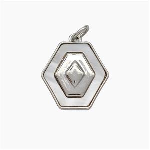 Copper Hexagon Pendant Pave Shell Platinum Plated, approx 15mm [FN48118]
