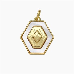 Copper Hexagon Pendant Pave Shell Gold Plated, approx 15mm [FN48119]