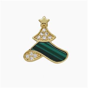 Copper Hat Charms Pendant Pave Zirconia Synthetic Malachite Gold Plated, approx 14-15mm [FN48128]