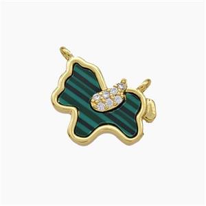 Copper Foal Charms Pendant Pave Zirconia Synthetic Malachite Gold Plated, approx 12-15mm [FN48129]